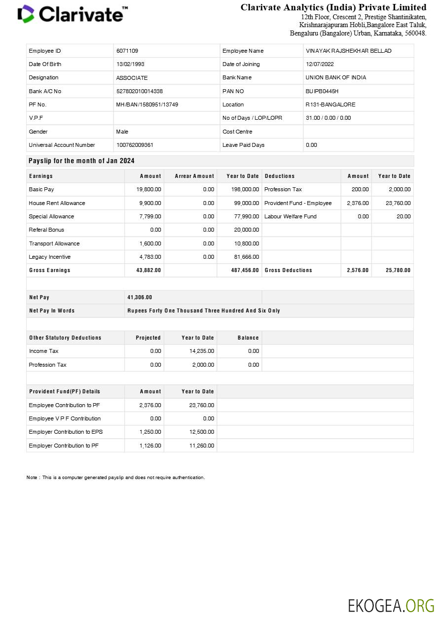 Modèle de fiche de paie Clarivate Analytics India aux formats Word et PDF.pdf, 1